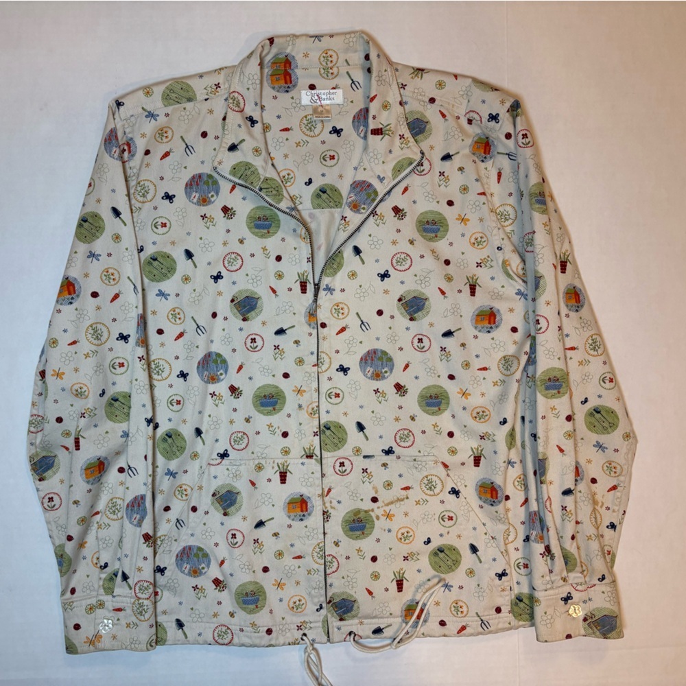 Christopher & Banks VTG gardening themed full zip 100% cotton jacket size M
